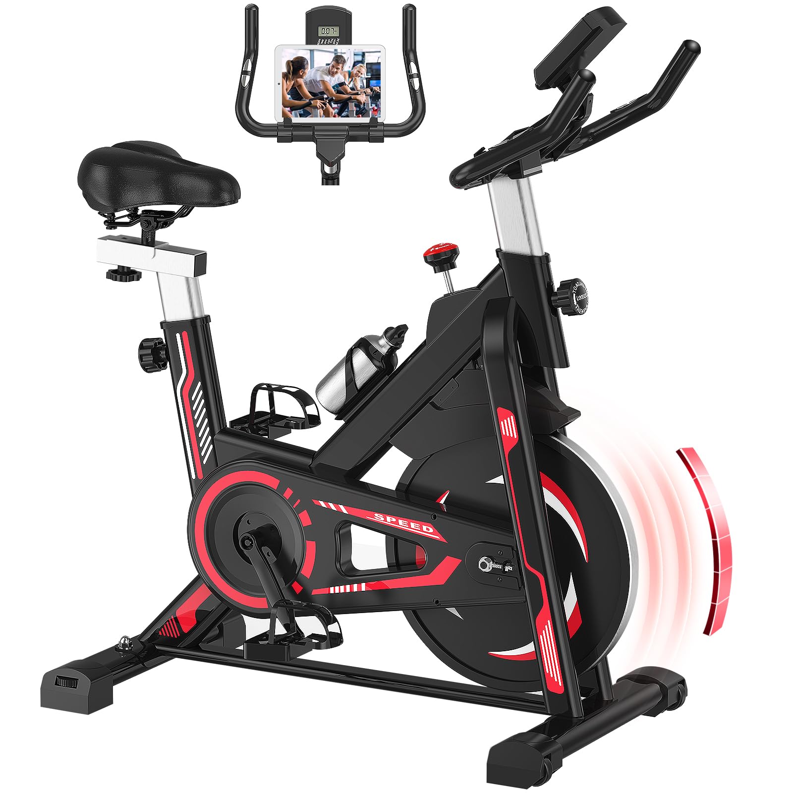 Heimtrainer Fahrrad mit Magnetischem Widerstand, Indoor Fitnessbike mit Schwere Schwungrad,Herzfrequenzmonitor LCD Monitor,Stille Stationäre Fahrräder für zu Hause,Max 150kg (Rot)