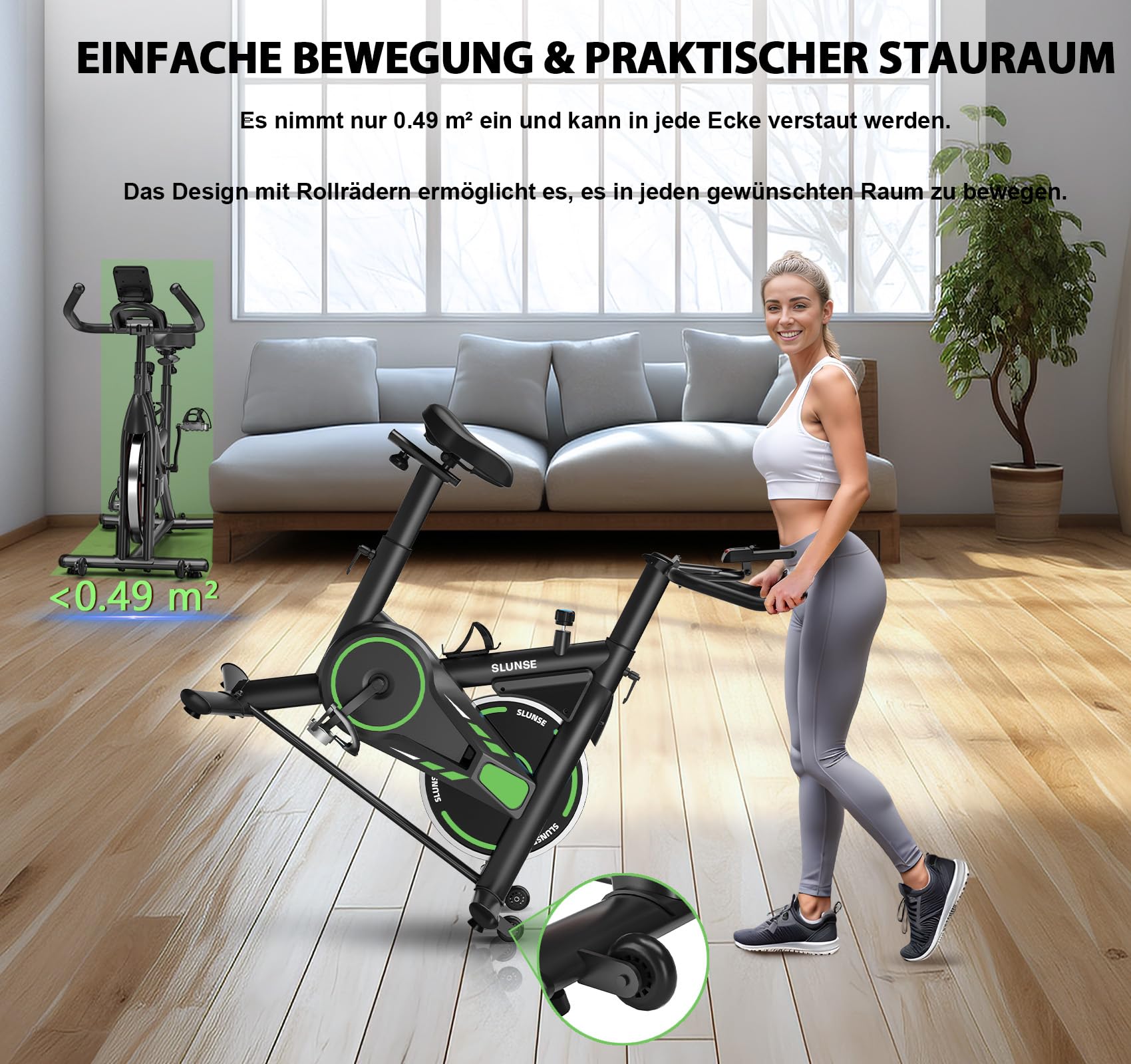 Heimtrainer Fahrrad mit APP, SLUNSE Hometrainer Ergometer mit LCD-Monitor, Leises Magnetisch Spinning Bike Indoor mit Verstellbarem Widerstand, Fitnessbike bis 180KG für Kardio-Training zu Hause