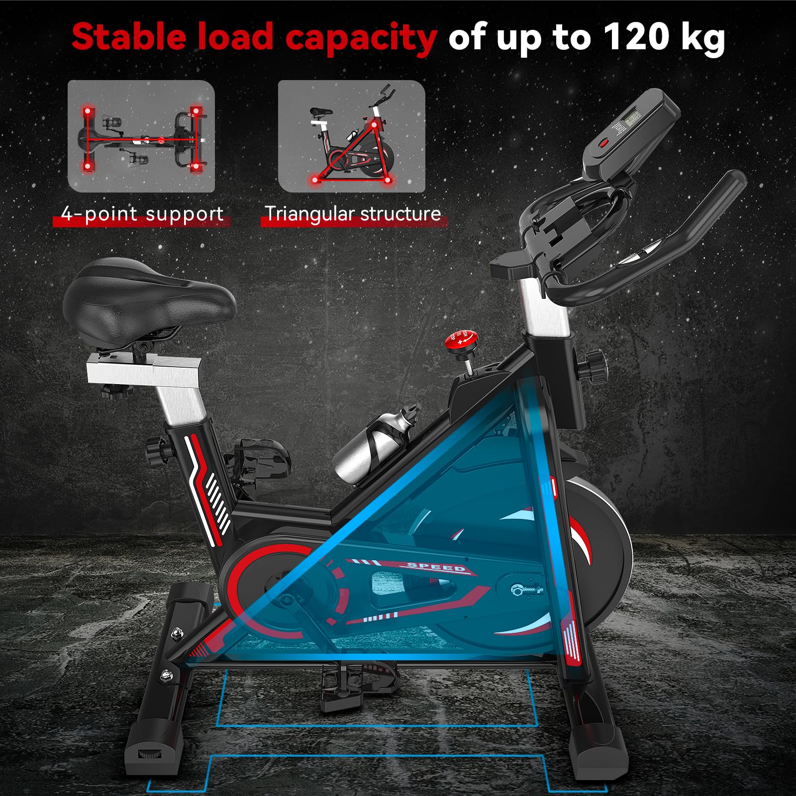 Heimtrainer Fahrrad mit Magnetischem Widerstand, Indoor Fitnessbike mit Schwere Schwungrad,Herzfrequenzmonitor LCD Monitor,Stille Stationäre Fahrräder für zu Hause,Max 150kg (Rot)
