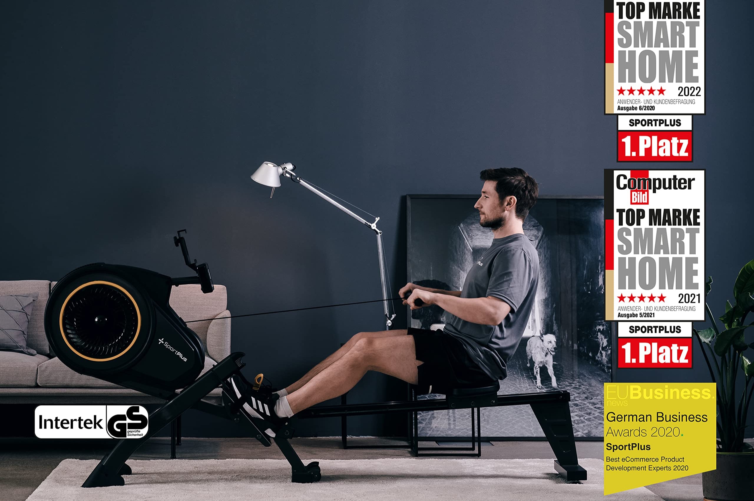 SportPlus | Rudergerät für zuhause mit Luftwiderstand (8 Stufen), App-Kompatiblität, leise & flüssig trainieren, Sicherheit geprüft bis 150 kg