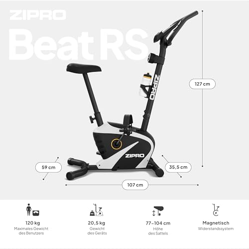 Zipro Heimtrainer Fahrrad Beat RS, Ergometer Fitnessbikes, Magnetisches Fahrradtrainer, Ergometer Fahrrad bis 120kg, Indoor Bike, Trainingsfahrrad für zuhause, Fahrradergometer Batteriebetrieben