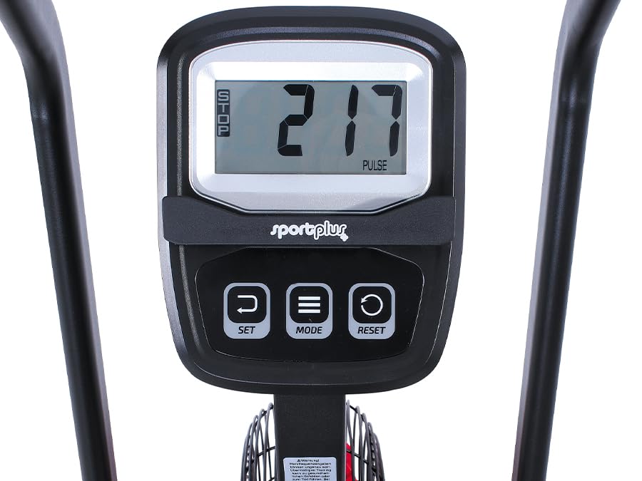 SportPlus Air Bike Indoor Heimtrainer Fahrrad für Fitness | Crosstrainer für Zuhause | Hometrainer mit Doppel Riemenantriebrieb Computer | Fanbike…