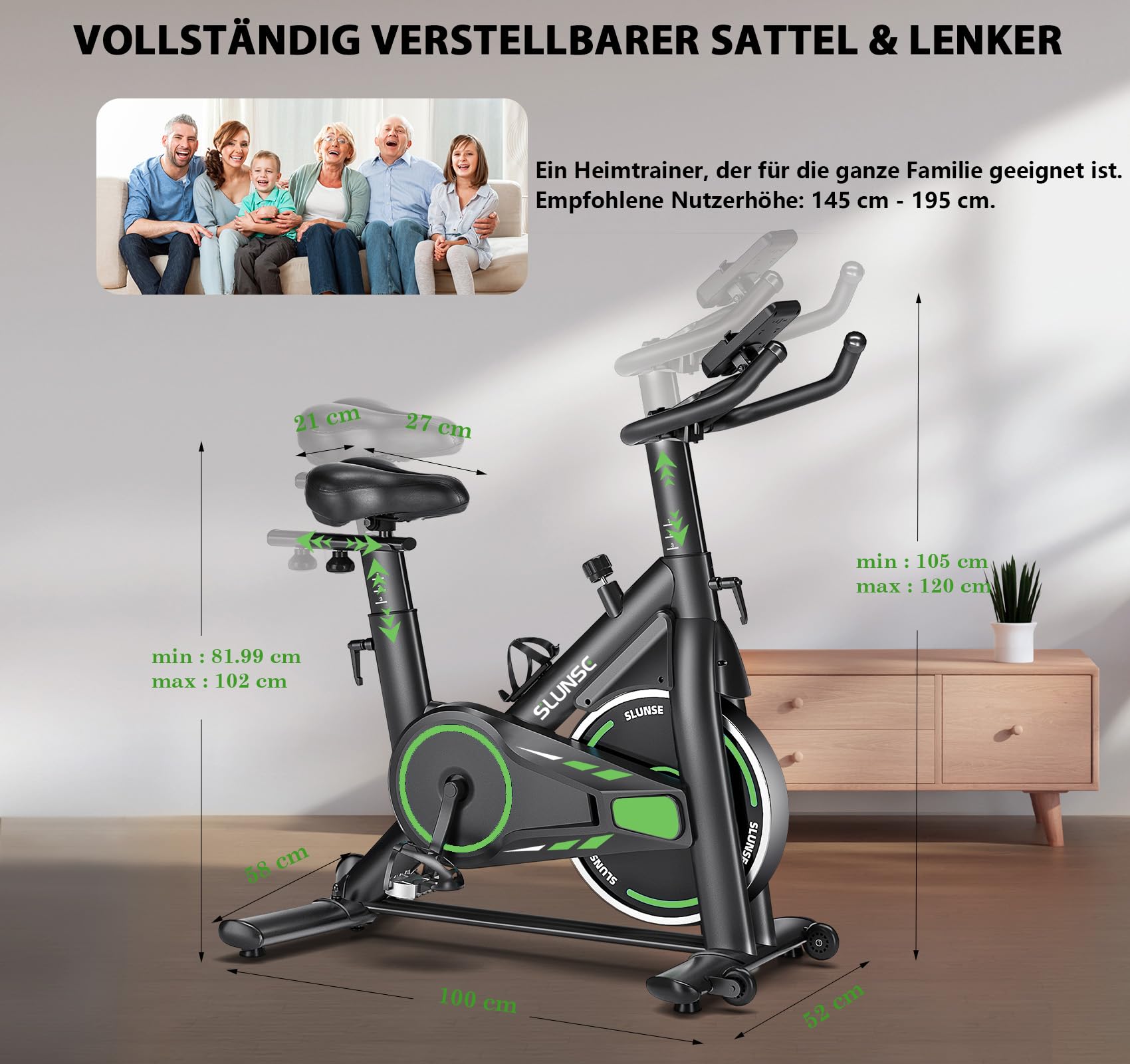 Heimtrainer Fahrrad mit APP, SLUNSE Hometrainer Ergometer mit LCD-Monitor, Leises Magnetisch Spinning Bike Indoor mit Verstellbarem Widerstand, Fitnessbike bis 180KG für Kardio-Training zu Hause