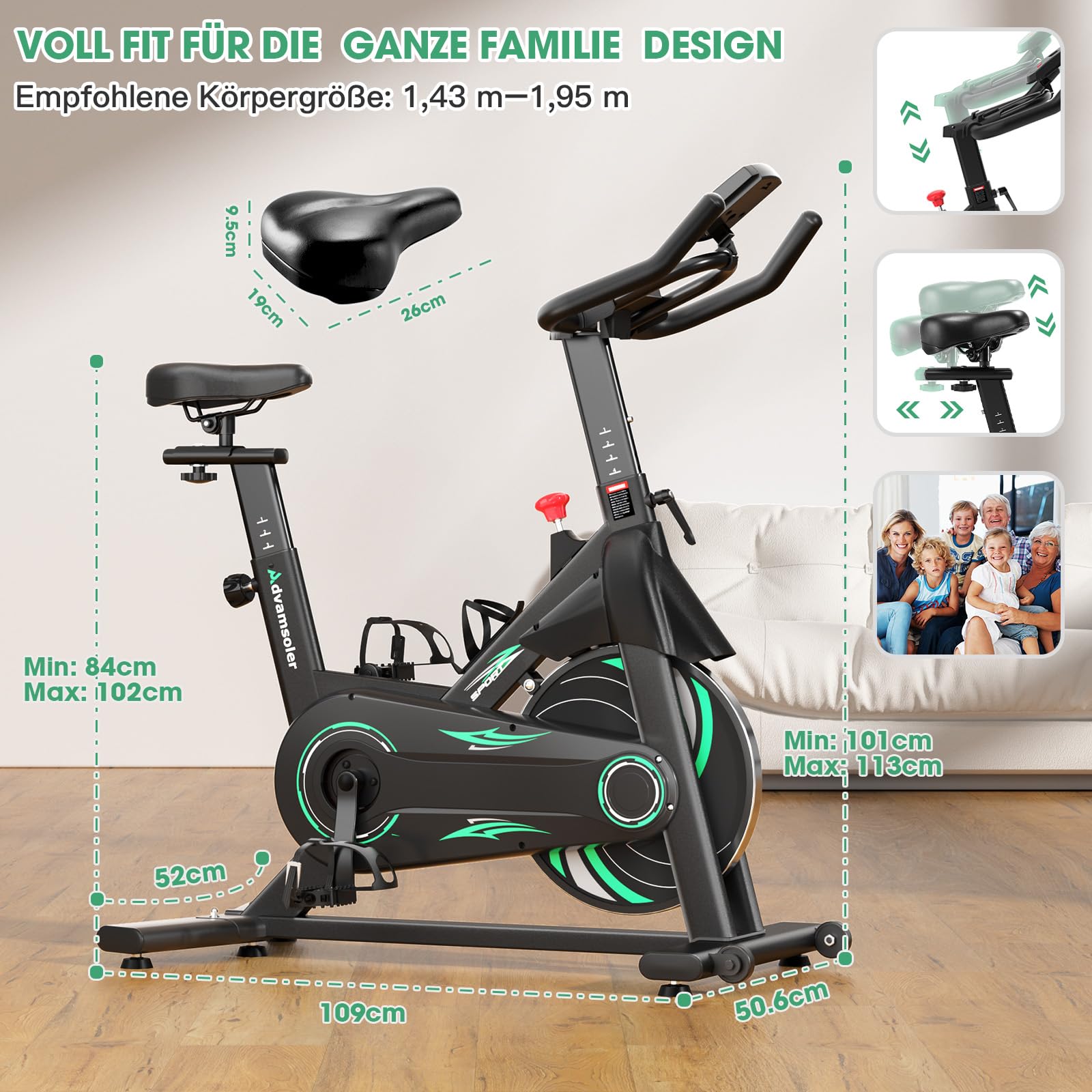 Advamsoler Neu Heimtrainer Fahrrad mit Magnetischem Widerstand, Leises Fitness Fahrrad für Zuhause, Indoor Kardio Training Spinning Bike Fitnessbikes mit LCD Display & Tablet-Halter, Bis 160KG