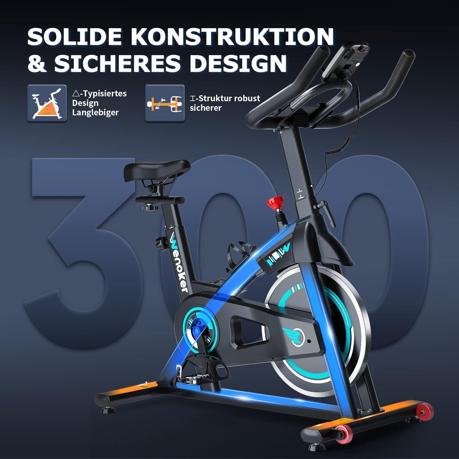 Wenoker Heimtrainer Fahrrad, Indoor Cycling Bike mit LCD-Monitor, Heimtrainer mit Pad-Halterung, Stationäres Fitnessbike für Zuhause Kardio Training, Bis 140KG