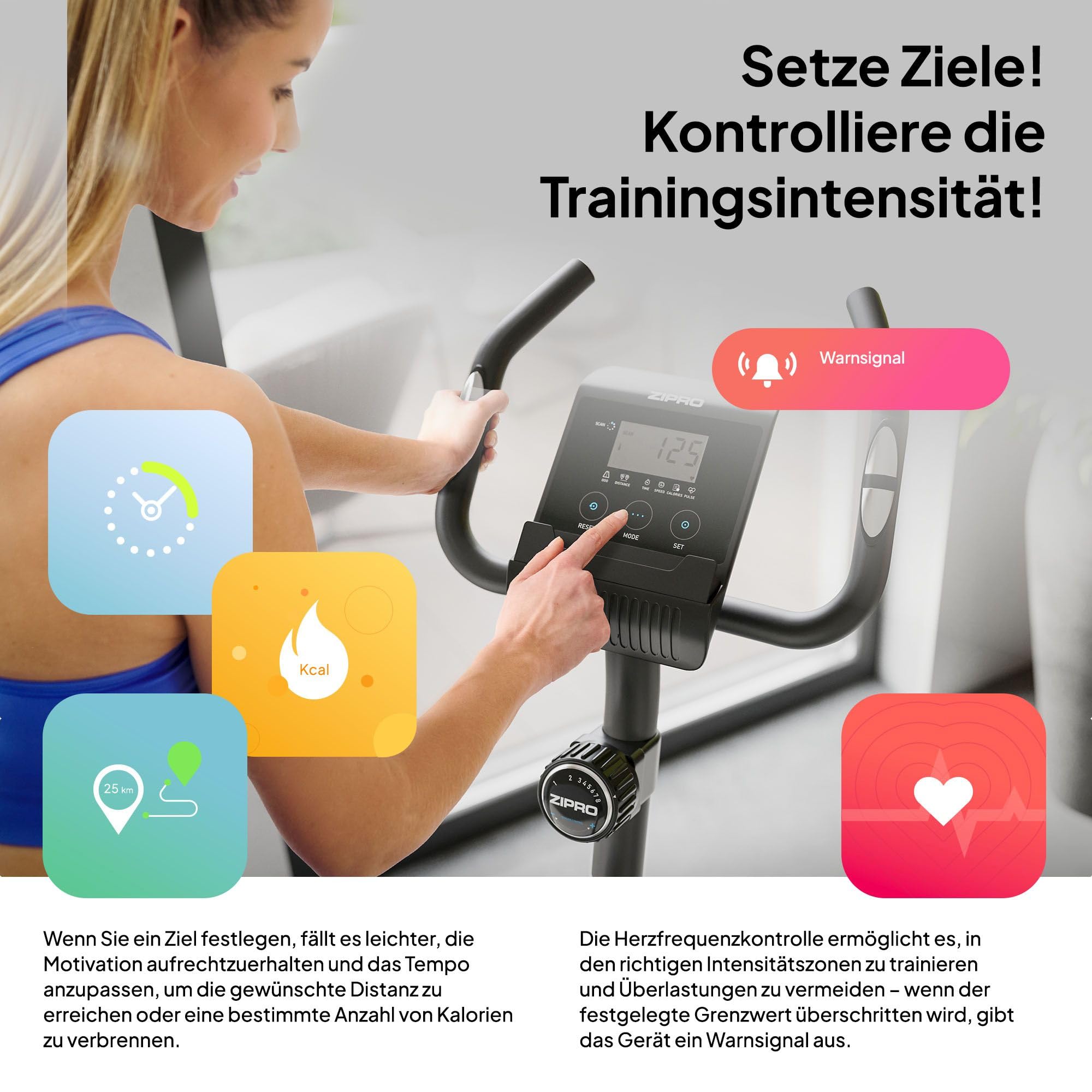 Zipro Heimtrainer Fahrrad Beat, Ergometer Fitnessbikes, Magnetisches Fahrradtrainer, Ergometer Fahrrad bis 120kg, Indoor Bike, Trainingsfahrrad für zuhause, Fahrradergometer Batteriebetrieben