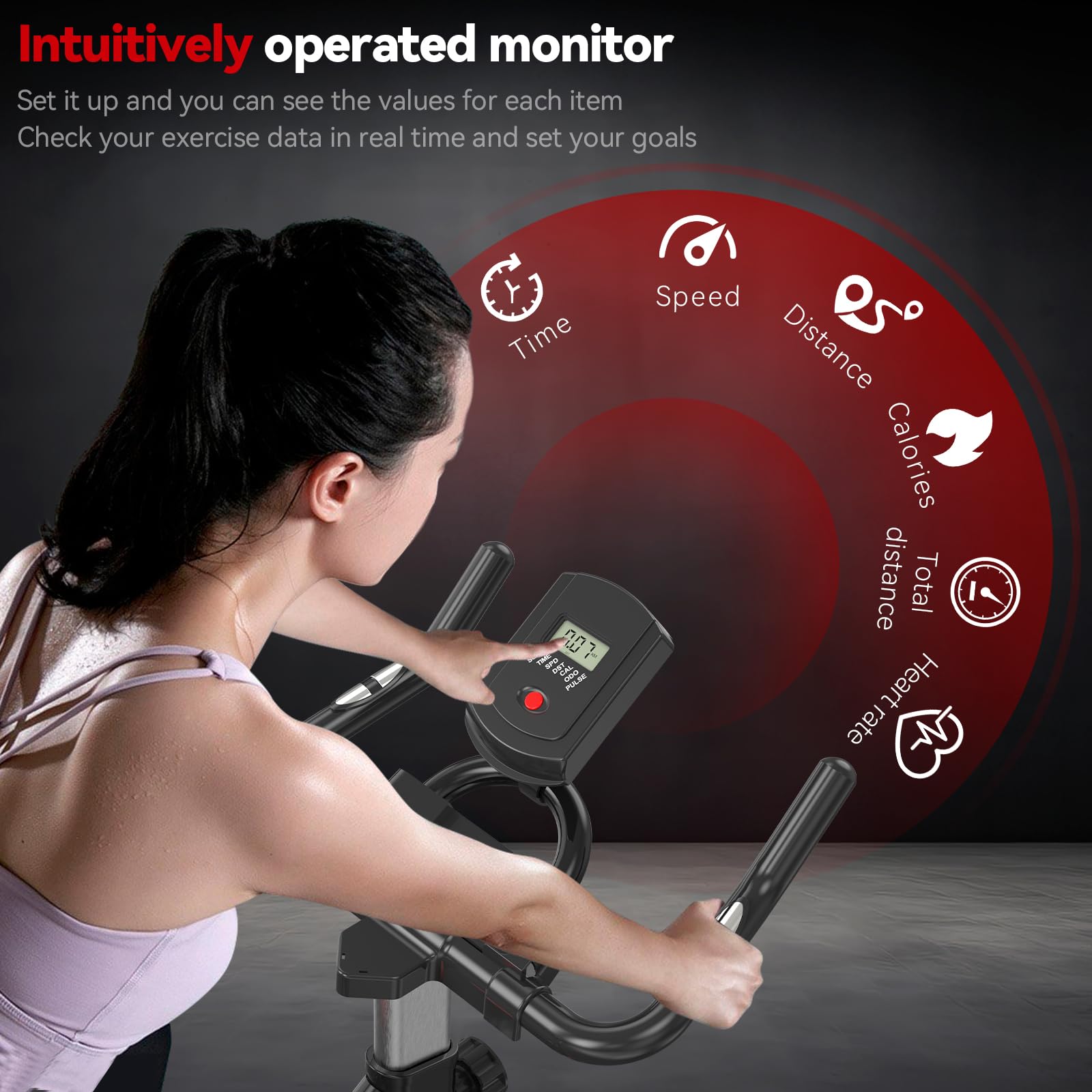 Heimtrainer Fahrrad mit Magnetischem Widerstand, Indoor Fitnessbike mit Schwere Schwungrad,Herzfrequenzmonitor LCD Monitor,Stille Stationäre Fahrräder für zu Hause,Max 150kg (Rot)