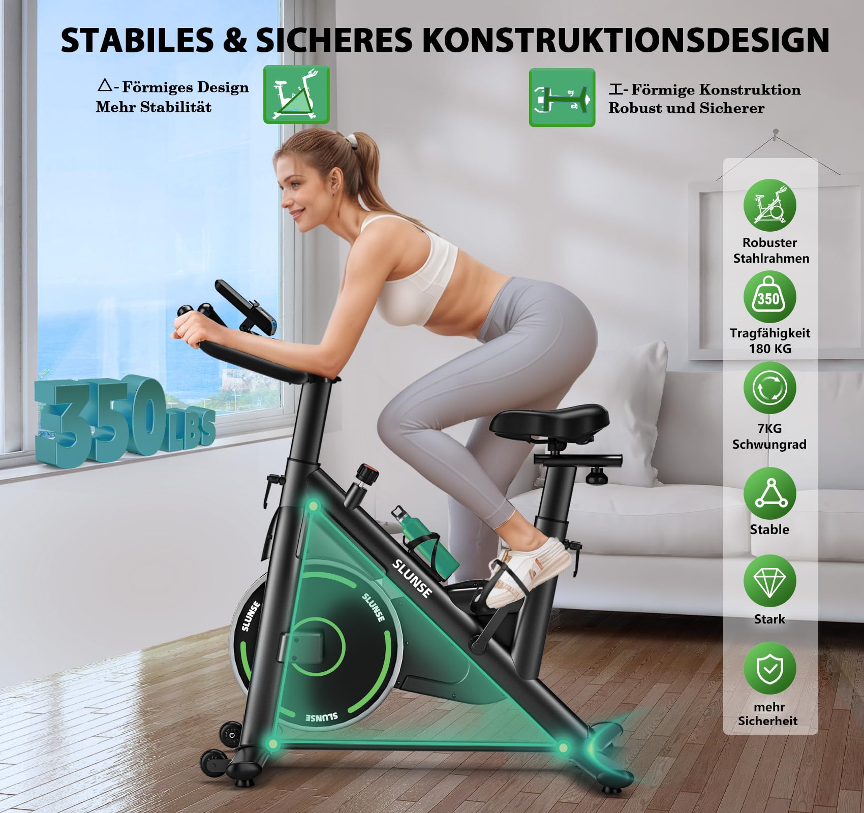 Heimtrainer Fahrrad mit APP, SLUNSE Hometrainer Ergometer mit LCD-Monitor, Leises Magnetisch Spinning Bike Indoor mit Verstellbarem Widerstand, Fitnessbike bis 180KG für Kardio-Training zu Hause