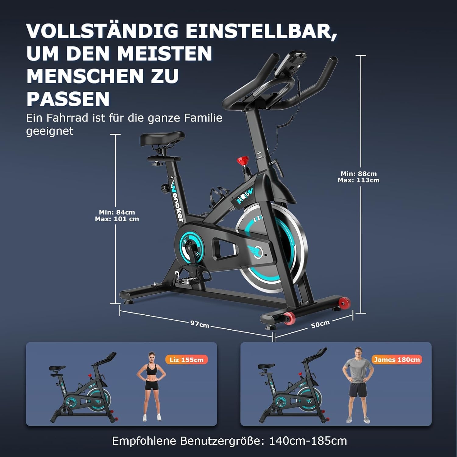 Wenoker Heimtrainer Fahrrad, Indoor Cycling Bike mit LCD-Monitor, Heimtrainer mit Pad-Halterung, Stationäres Fitnessbike für Zuhause Kardio Training, Bis 140KG