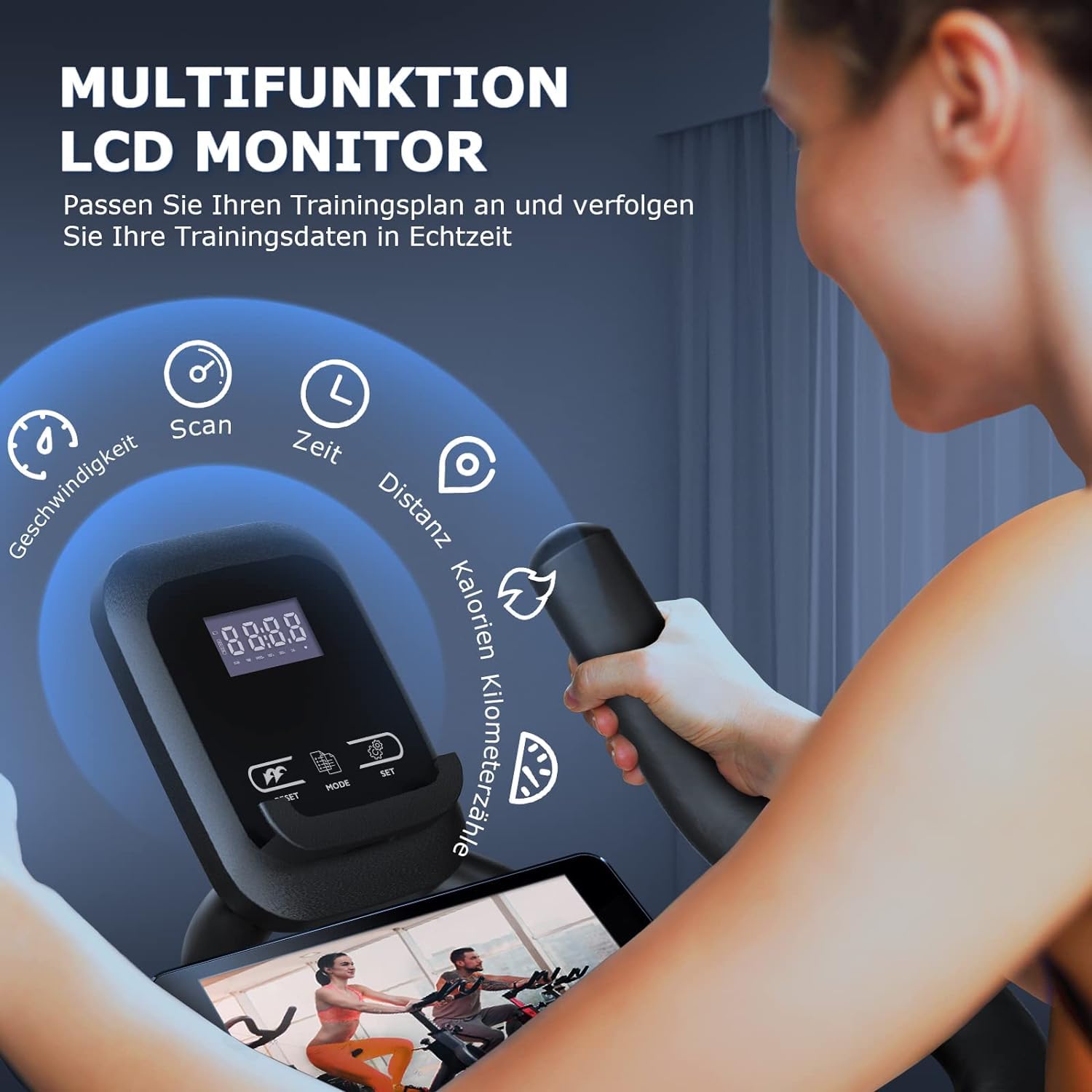 Wenoker Heimtrainer Fahrrad, Indoor Cycling Bike mit LCD-Monitor, Heimtrainer mit Pad-Halterung, Stationäres Fitnessbike für Zuhause Kardio Training, Bis 140KG