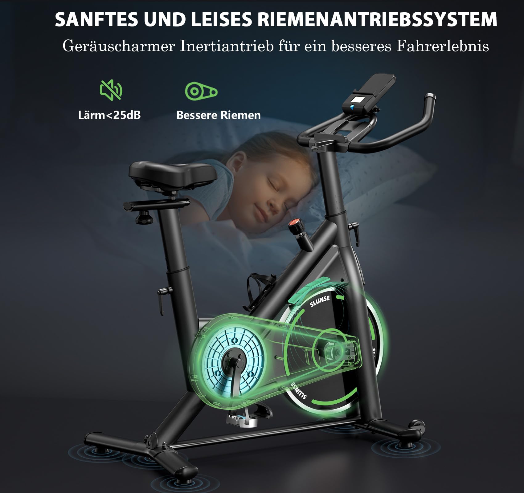 Heimtrainer Fahrrad mit APP, SLUNSE Hometrainer Ergometer mit LCD-Monitor, Leises Magnetisch Spinning Bike Indoor mit Verstellbarem Widerstand, Fitnessbike bis 180KG für Kardio-Training zu Hause