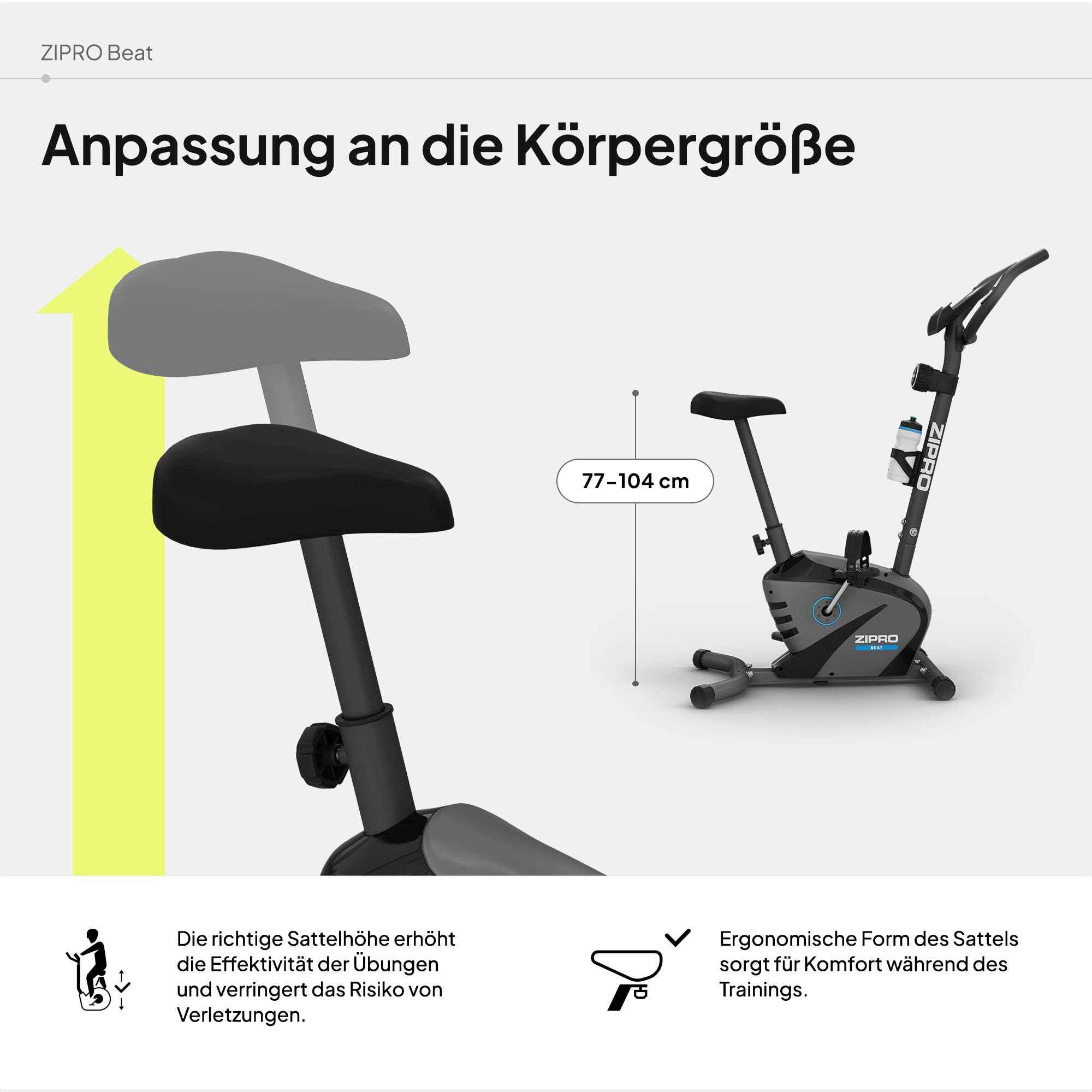 Zipro Heimtrainer Fahrrad Beat, Ergometer Fitnessbikes, Magnetisches Fahrradtrainer, Ergometer Fahrrad bis 120kg, Indoor Bike, Trainingsfahrrad für zuhause, Fahrradergometer Batteriebetrieben