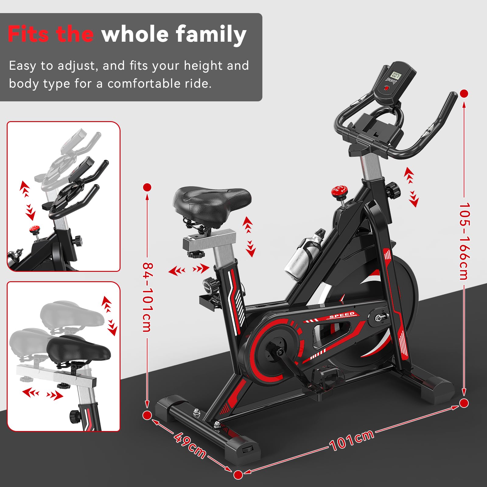 Heimtrainer Fahrrad mit Magnetischem Widerstand, Indoor Fitnessbike mit Schwere Schwungrad,Herzfrequenzmonitor LCD Monitor,Stille Stationäre Fahrräder für zu Hause,Max 150kg (Rot)