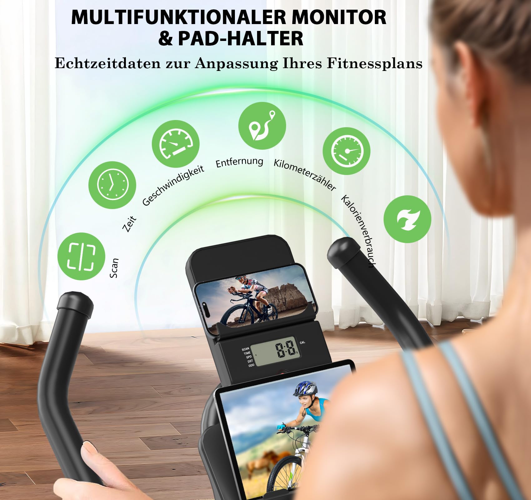 Heimtrainer Fahrrad mit APP, SLUNSE Hometrainer Ergometer mit LCD-Monitor, Leises Magnetisch Spinning Bike Indoor mit Verstellbarem Widerstand, Fitnessbike bis 180KG für Kardio-Training zu Hause
