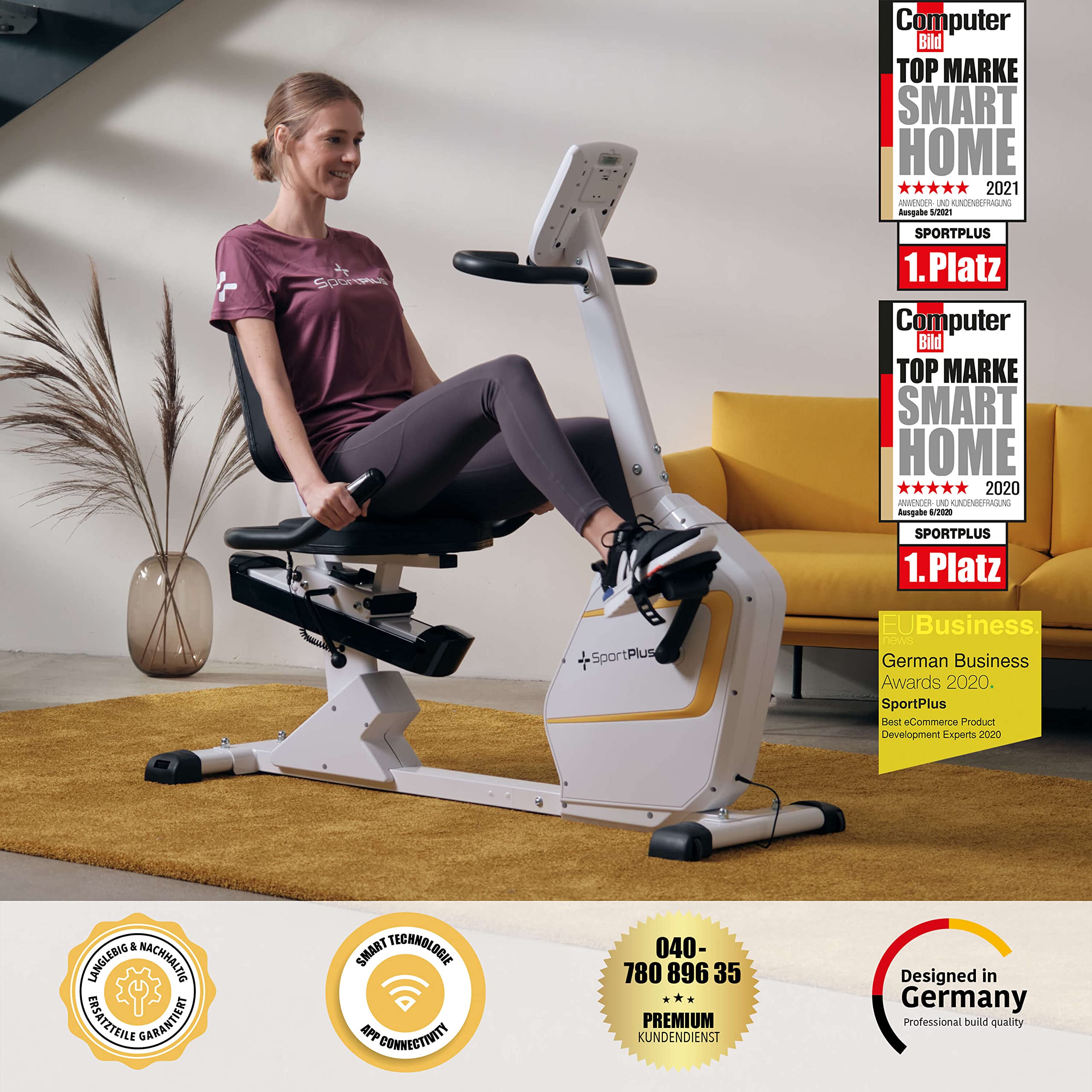 SportPlus Heimtrainer mit Magnetbremse 24 Widerstandsstufen, gelenk- und rückenschonend, extra weicher Sitz, bis 200 Watt, Fitnessgerät für Senioren
