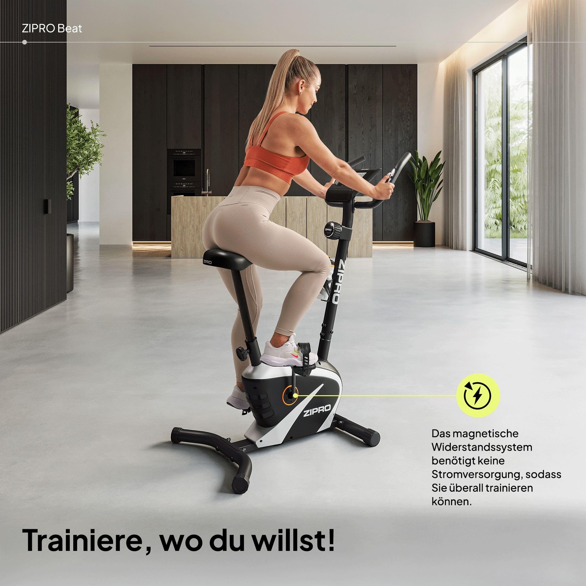 Zipro Heimtrainer Fahrrad Beat RS, Ergometer Fitnessbikes, Magnetisches Fahrradtrainer, Ergometer Fahrrad bis 120kg, Indoor Bike, Trainingsfahrrad für zuhause, Fahrradergometer Batteriebetrieben