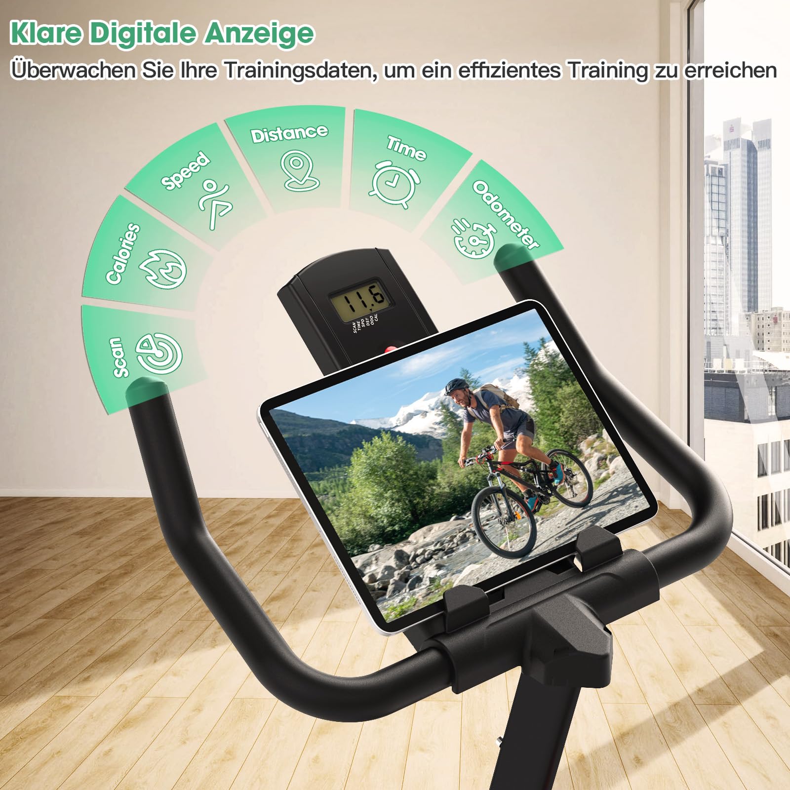 Advamsoler Neu Heimtrainer Fahrrad mit Magnetischem Widerstand, Leises Fitness Fahrrad für Zuhause, Indoor Kardio Training Spinning Bike Fitnessbikes mit LCD Display & Tablet-Halter, Bis 160KG