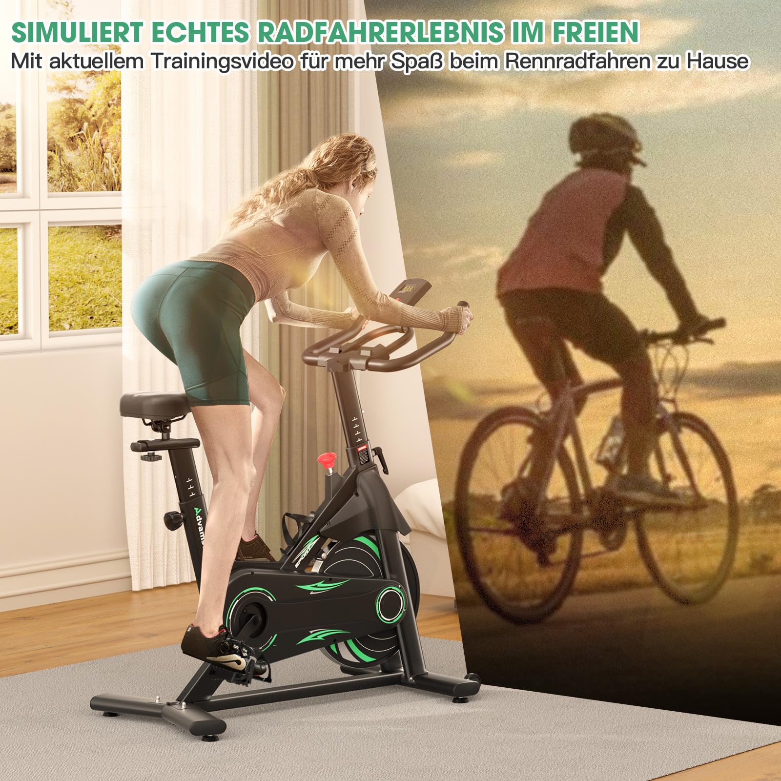 Advamsoler Neu Heimtrainer Fahrrad mit Magnetischem Widerstand, Leises Fitness Fahrrad für Zuhause, Indoor Kardio Training Spinning Bike Fitnessbikes mit LCD Display & Tablet-Halter, Bis 160KG