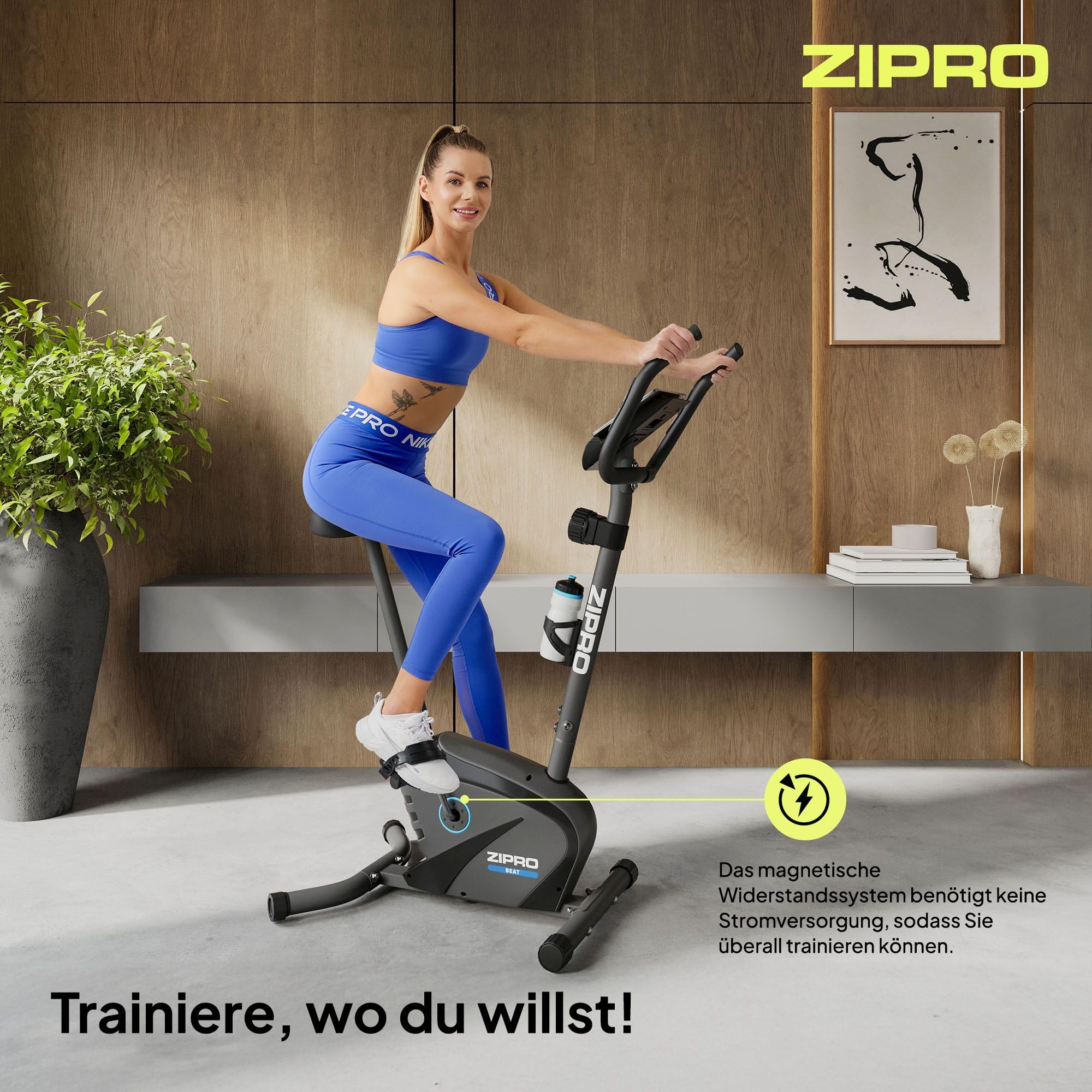 Zipro Heimtrainer Fahrrad Beat, Ergometer Fitnessbikes, Magnetisches Fahrradtrainer, Ergometer Fahrrad bis 120kg, Indoor Bike, Trainingsfahrrad für zuhause, Fahrradergometer Batteriebetrieben