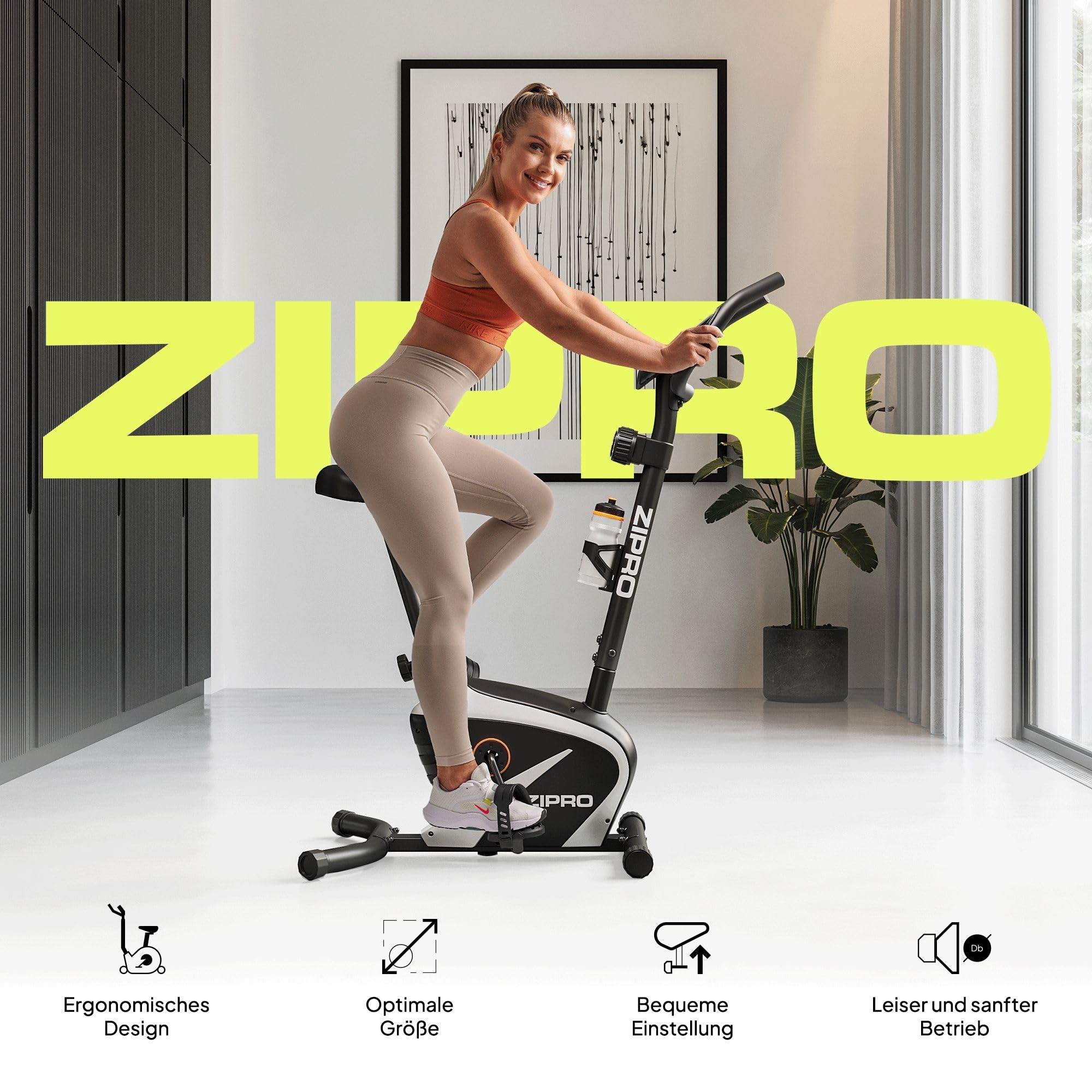 Zipro Heimtrainer Fahrrad Beat RS, Ergometer Fitnessbikes, Magnetisches Fahrradtrainer, Ergometer Fahrrad bis 120kg, Indoor Bike, Trainingsfahrrad für zuhause, Fahrradergometer Batteriebetrieben