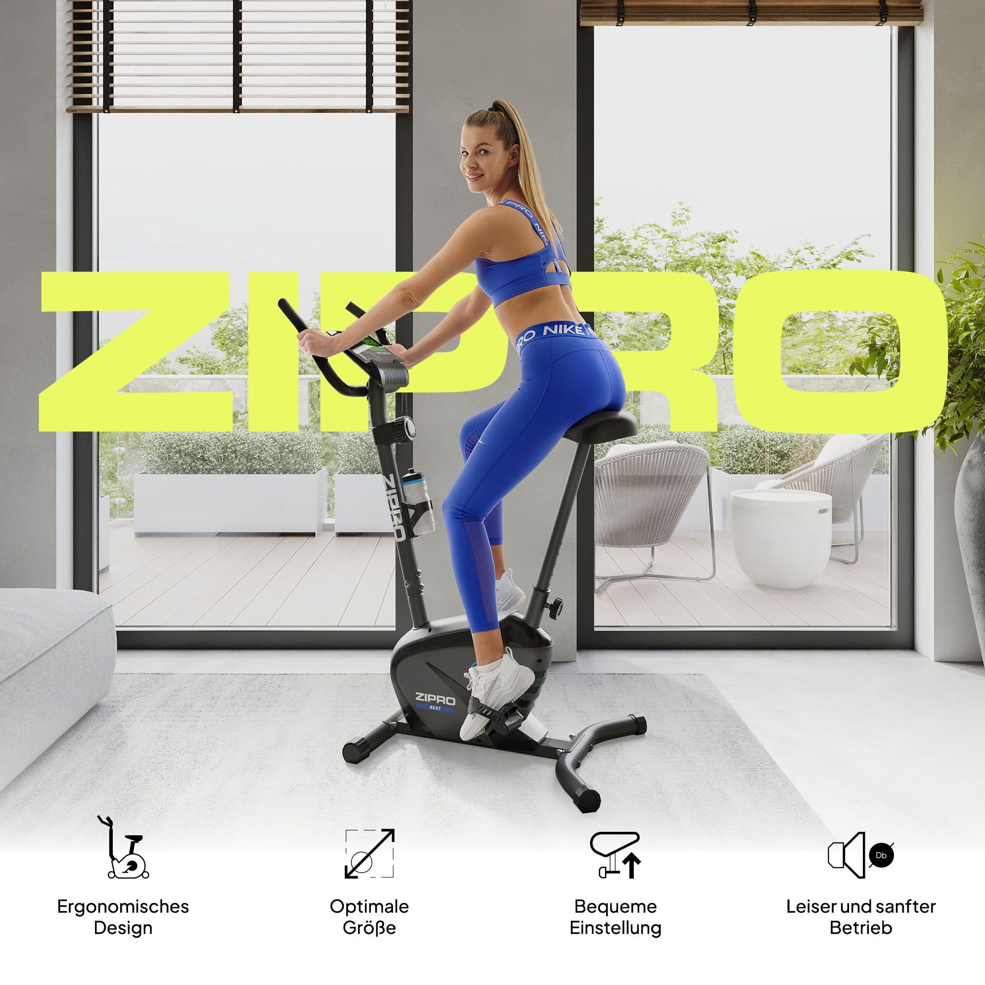Zipro Heimtrainer Fahrrad Beat, Ergometer Fitnessbikes, Magnetisches Fahrradtrainer, Ergometer Fahrrad bis 120kg, Indoor Bike, Trainingsfahrrad für zuhause, Fahrradergometer Batteriebetrieben