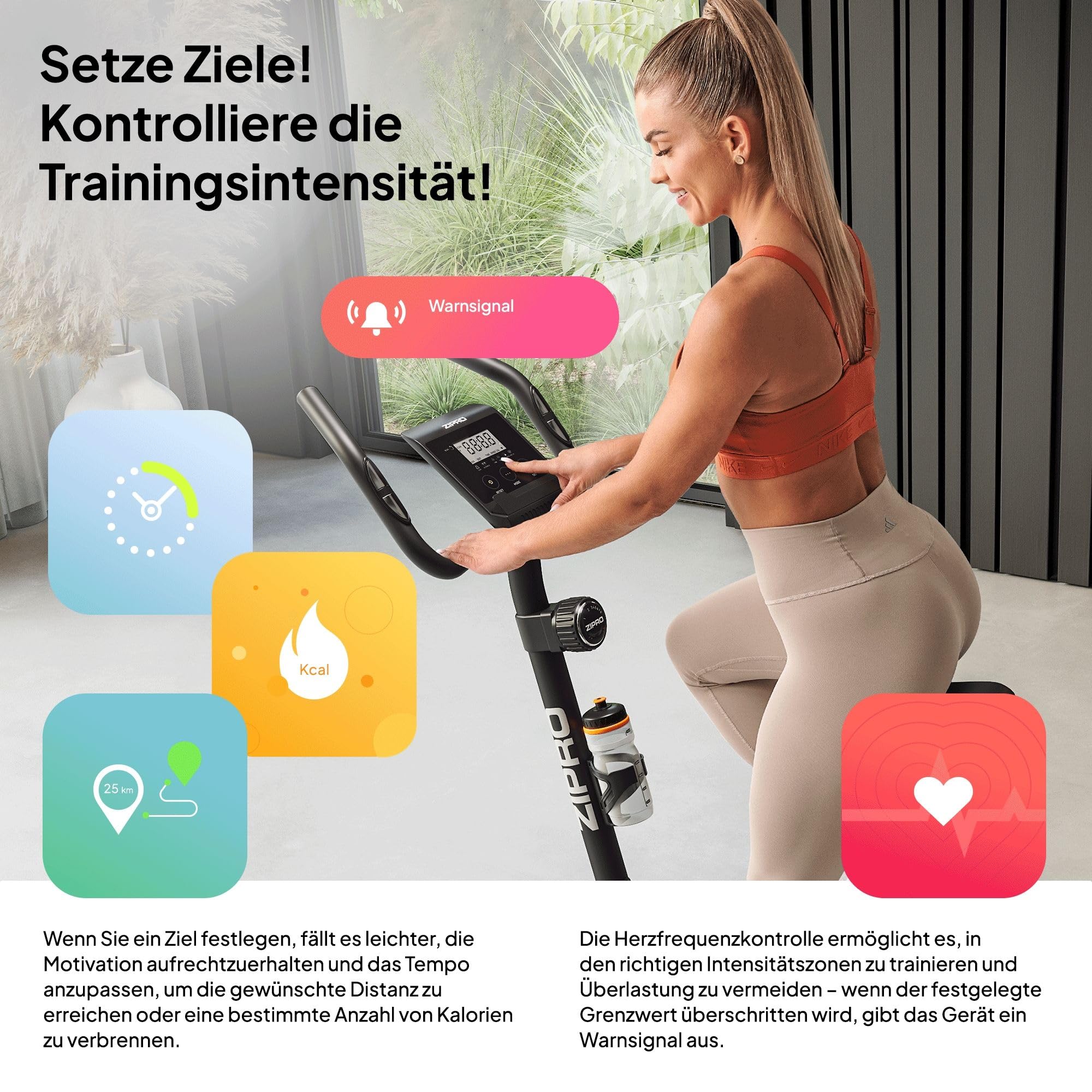 Zipro Heimtrainer Fahrrad Beat RS, Ergometer Fitnessbikes, Magnetisches Fahrradtrainer, Ergometer Fahrrad bis 120kg, Indoor Bike, Trainingsfahrrad für zuhause, Fahrradergometer Batteriebetrieben